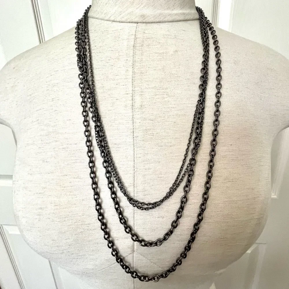 Long dark grey multi chain necklace